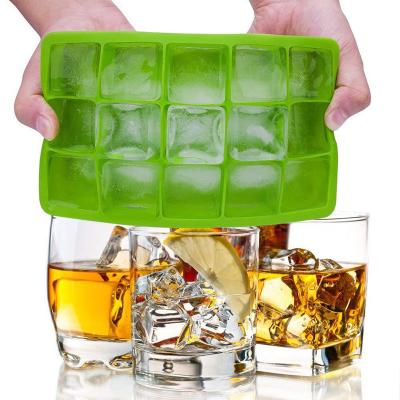 China 15-hole Square Shape Custom Maker Rubber Trays Silicone Ice Cube Mold for sale
