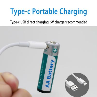 China Type-C Li-Ion AA Batteries 1.5V USB Rechargeable Quick Charge In 2 Hours 4Pcs 4AAA en venta