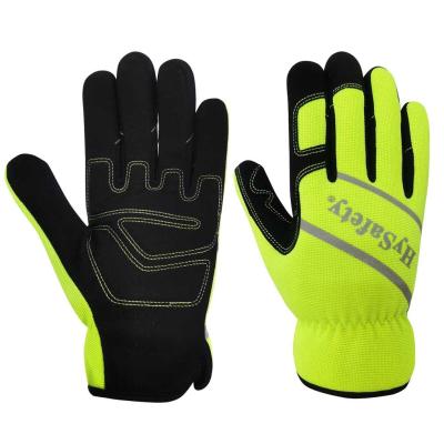 China Hi Visibility Green Mechanics Wear Gloves With Reflective Printing for sale