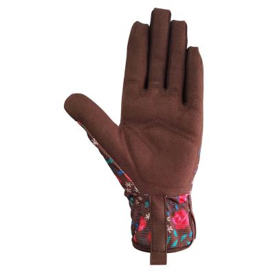 China Tight Firm Synthetic Leather Spandex Gardening Gloves Floral Printing for sale