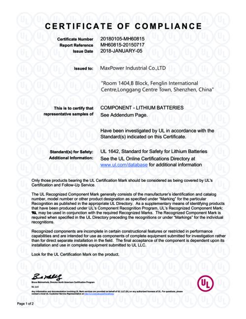 UL Certificate - MAXPOWER INDUSTRIAL CO.,LTD
