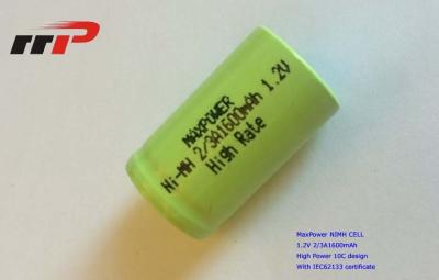 China 2/3A1600mAh 1.2V NIMH Rechargeable Batteries IEC62133 High Rate 10C for sale