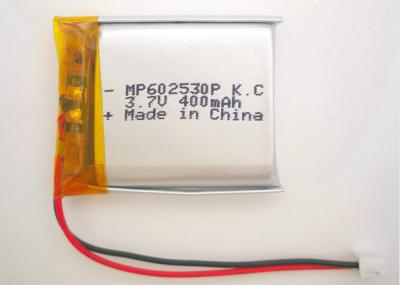 China Ultra Thin Lithium Polymer Battery 602530 400mah 3.7V With CB KC UL Certification for sale