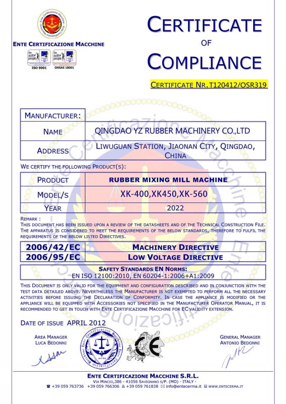 CE - QINGDAO SHENGHUALONG RUBBER MACHINERY CO.,LTD