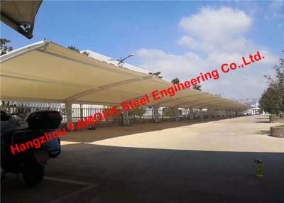 China Outdoors Car Parking Sun Shade Steel Frame Shelters Single Slope Carport With Arched Roof PVC Fabric for sale