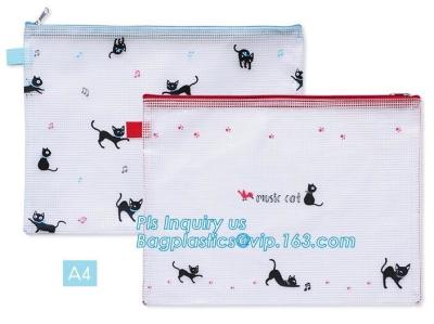 China pen folder bag for holding small stationery, plastic mesh zipper document bag, Student A4/A5/A6 Notebook Document File P for sale