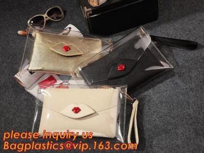 China Button Closure PVC Clutch Bag For Women Handbag Snap Sleeve Cosmetic Makeup Bag, Satchel Golden Handle Chain Clutch PVC for sale