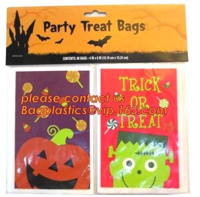 China Halloween CPP plastic Cello Treat Bag with black twist ties,Pumpkin Bag Kids Candy Bag For Children Handhold bag Festiva for sale