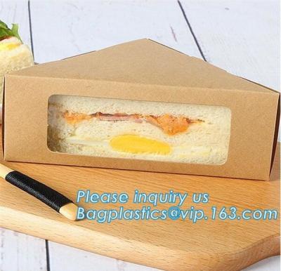 China Kraft Triple Sandwich Wedge Box with Window Recyclable Paper Lunch Container Boxes,Promotional Triangle Sandwich Paper B for sale