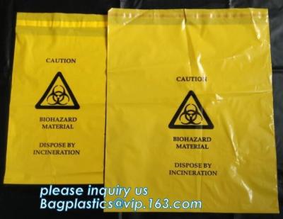 China self seal adhesive biohazard waste bags clinical resealable hazardous removal bag, Sealing Tape Biohazard Waste Bags for sale