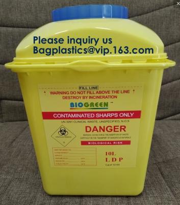 China OEM 3l 5l 10l 12l 21l 22l yellow hospital biohazard medical needle disposal plastic safety sharps container for sale