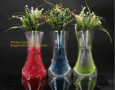 China small standup vase folding disposable plastic vinyl for wedding, Wide Transparent Vinyl Plastic Standup Flower Vase for sale