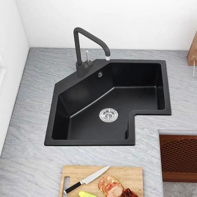 China Top Mount Quartz Negro Composite Sink Single Bowl Com Acessórios à venda