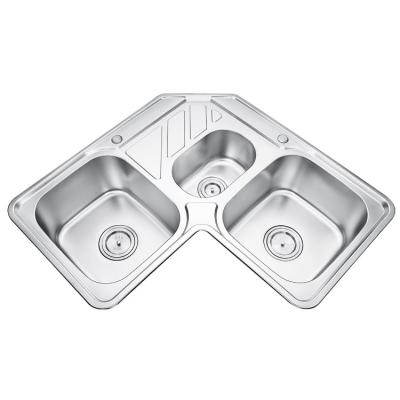 China Portable Three Bowl Stainless Steel Sink 30 Inch Above Counter For Kitchen for sale