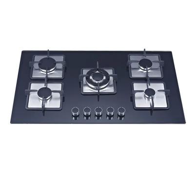 China Easy Clean 5 Burner Gas Hob Top Tempered Glass Gas Cooktop for sale