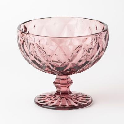 China 12 Ounce Colored Glass Dessert Bowls 350ml Embossed Footed Glass Trifle Bowl for sale