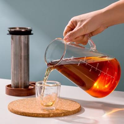 Cina Macchinetta del caffè fredda saltata di miscela di acqua del filtrante della mano di vetro termoresistente del lanciatore 1100ml in vendita