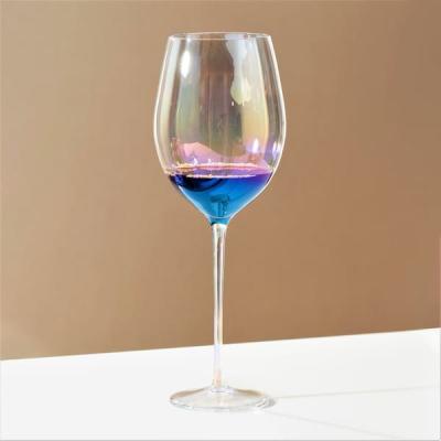 China Rainbow Red Wine Glass Drinking Goblets Long Stem 750ml Lead Free Mouth Blown for sale