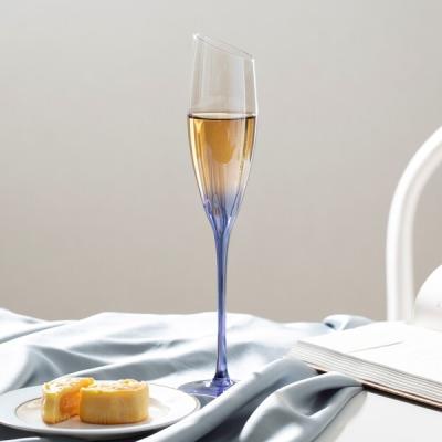 China Rainbow Slanted Long Stem Champagne Glasses 6 Ounces 172ml Gradient Blue for sale