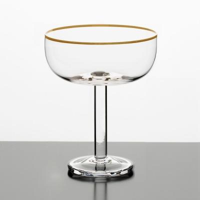 China 10 Ounce Crystal Wine Glass Hand Blown Gold Rim Glass Cocktail Shaker for sale
