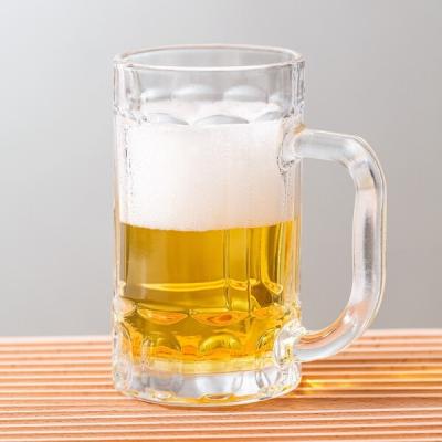 China Embossed 13oz Glass Drinking Cups Transparent 370ml Lead Free Engraved Beer Steins for sale