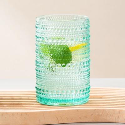 China Hobnail Highball Beaded Drinking Glasses 15 Oz Green 430ml Vintage Old Fashioned for sale