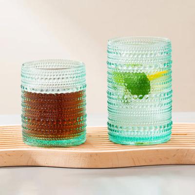 中国 15 Oz Hobnail Glass Drinking Cups Beaded Highball Glasses Green 430ml 販売のため