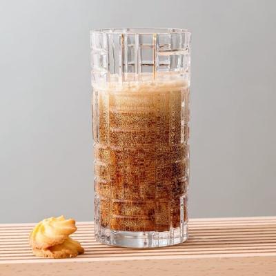 China Plaid Glass Drinking Cups 340ml Lead Free 12 Ounce Crystal Tall Highball Glasses for sale