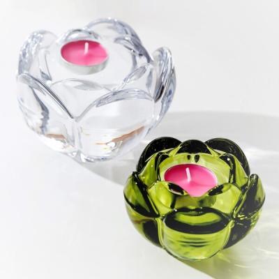 China Lotus Flower Clear Crystal Glass Votive Tealight Candle Holders Lead Free for sale