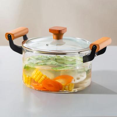 China 2.2L Clear Borosilicate Glass Kitchen Wares Cooking Pot Heat Resistant Hand Blown for sale