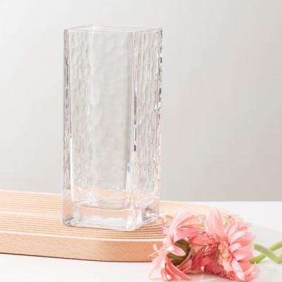 China Square Clear Shaped Glass Vases Machine Pressed 7.8 Inch Height Modern Simple for sale