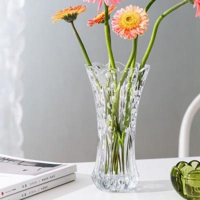 China 9.75 Inch Embossed Crystal Glass Vases Shock Resistant For Home Decoration for sale