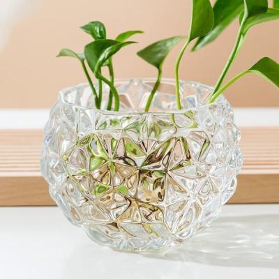 China 8.8cm Tall Pressed Home Decoration Glass Bubble Ball Vase Diamond Pattern for sale