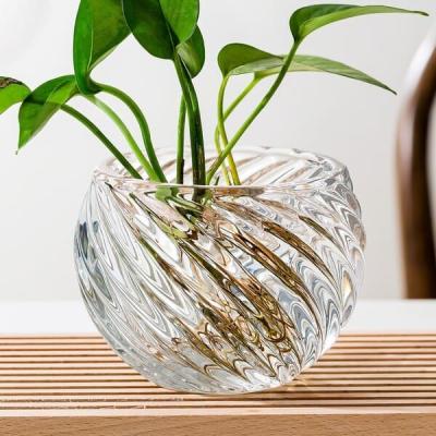 China Striped Round Small Glass Globe Vases Votive Candle Holder Pressed 12 X 8.8cm for sale