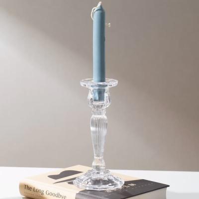 China 18cm Height Clear Glass Taper Candlestick Holders Lead Free Machine Pressed for sale