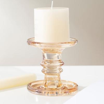 China Electroplate Gold Pillar Color Glass Candle Holder Machine Pressed 11.2cm Height for sale