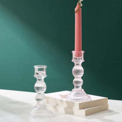 China 6 Inch Color Glass Candle Holder Machine Pressed Crystal Taper Candlestick Holders for sale