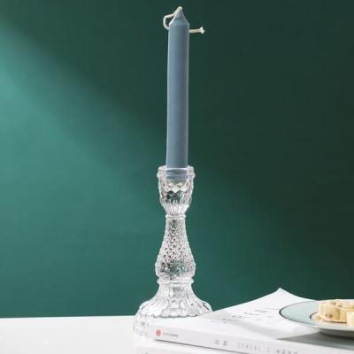 China Clear Depression Glass Crystal Taper Candlestick Holders Diamond Pattern 6.5 Inch for sale
