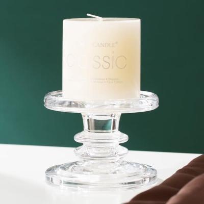 China Dinner Crystal Clear Glass Pillar Candle Holders Machine Pressed For Pillar Taper for sale