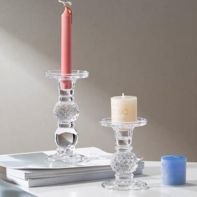 China 2 Sizes Glass Pillar Taper Candle Holders Centerpiece For Dining Table for sale