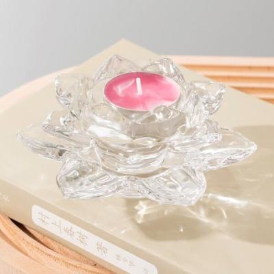 China Clear Crystal Glass Lotus Flower Tealight Candle Holder Lead Free 5.6cm Height for sale