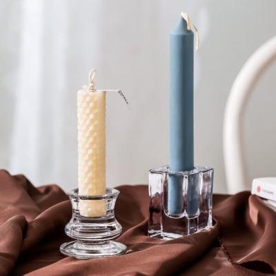 China 2 Inch Small Clear Glass Taper Candle Holders Lead Free Customized for sale