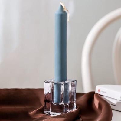 China Mini Square Glass Taper Candle Holder Crystal Clear 4 X 4 X 6cm for sale