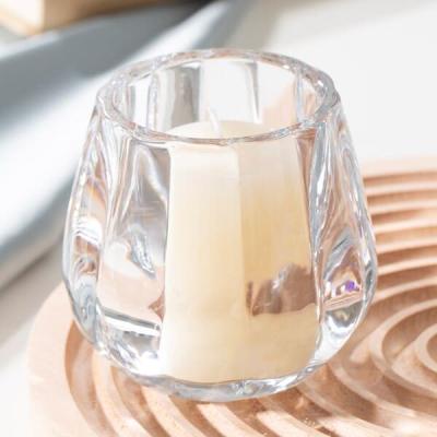 China 3 Inch Clear Faceted Round Glass Votive Candle Holders Machine Pressed for sale