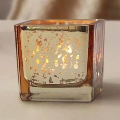 China Square Gold Mercury Color Glass Candle Holder 2 Inch For Tealight Or Votive for sale