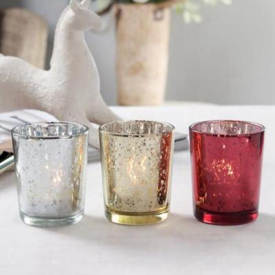 China 82ml Color Glass Candle Holder Christmas Mercury Coloured Tealight Holders for sale