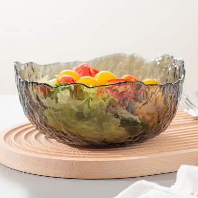 China Smoked Extra Large Glass Kitchen Wares 35 Oz Irregular Glass Salad Serving Bowl for sale