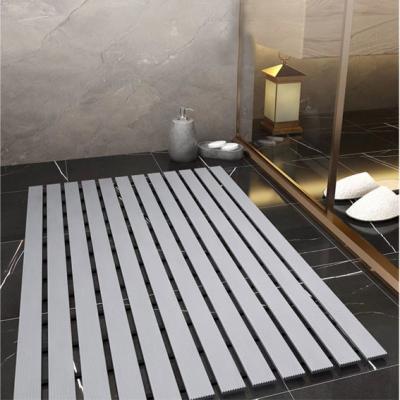 China Crossed Strips Non Skid PVC Floor Mat Rug For Shower Room 45CM*75CM Grey Tan for sale