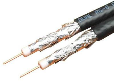 China Dual RG6 Quad Shield Coax Cable , Siamese Coaxial Cable18 AWG CCS Conductor for sale