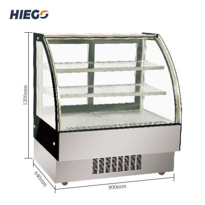 China Floor Type Curved Glass Cake Display R600a Counter Pastry Display Chiller for sale